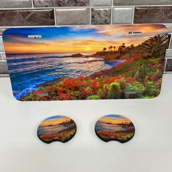 Tropical Vanity License Plate With Cup Holder Inserts - Picture 1 of 4